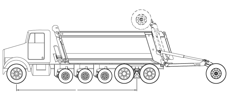 Bridge law example: 7-axle super dump truck with 258 inch wheelbase and 80,000 lbs GVW
